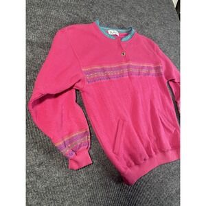 Vintage 80's BLAST Pink Blue Yellow Purple Geometric Cable Knit Sweater M
